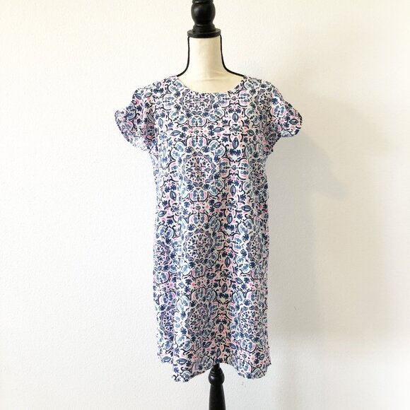 VINEYARD VINES Linen Floral Seahorse Shell Short Sleeve Midi Dress Womens Medium - Picture 1 of 9